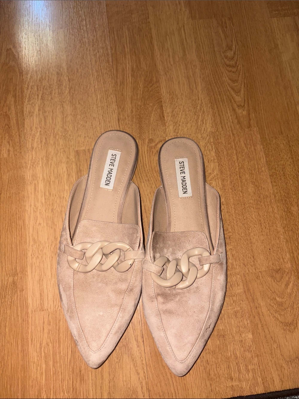Steve Madden Taupe Suede Chain-Detail Pointed Mules